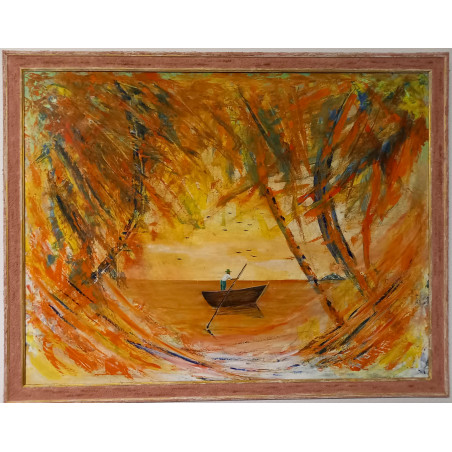 Oel Kunstgemälde, 82 x 105 cm, Fischer in der Karibik