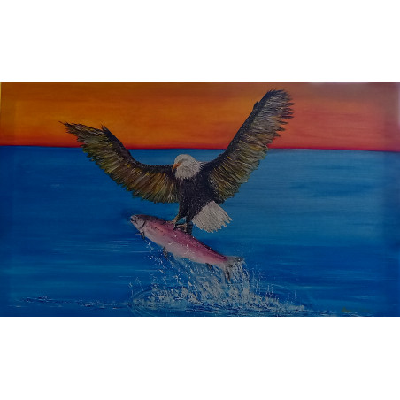 Acryl Kunstgemälde, 61 x 99 cm, Adler Lachs