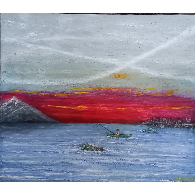 Acryl Kunstgemälde, 51 x 60 cm, fishing alaska