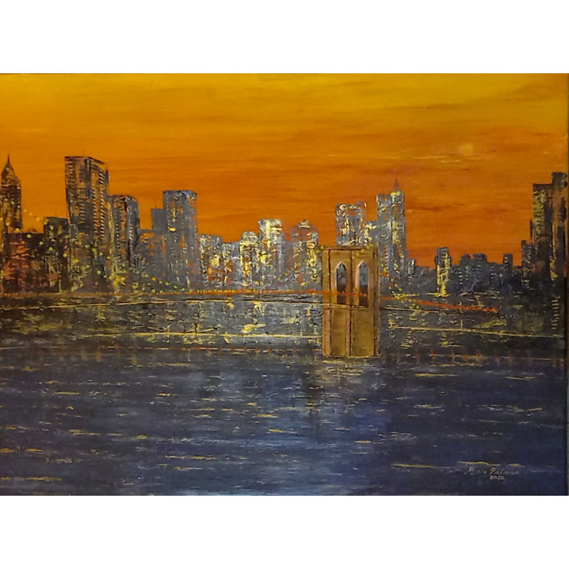 Acryl Kunstgemälde, 60 x 80 cm, New York - Brooklyn Bridge, gold