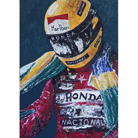 Acryl Kunstgemälde, 80 x 60 cm, Ayrton Senna, 100% Spachteltechnik