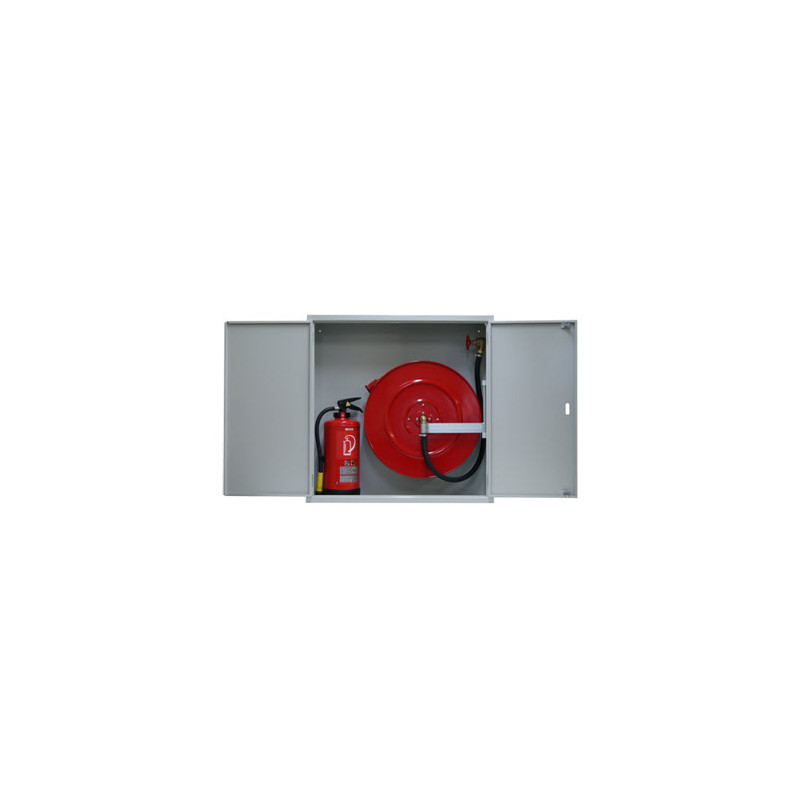 Löschposten Standart mit Schrank und Platz für Handfeuerlöscher, Haspel 20  Meter bis 50 Meter Schlauch erhältlich
