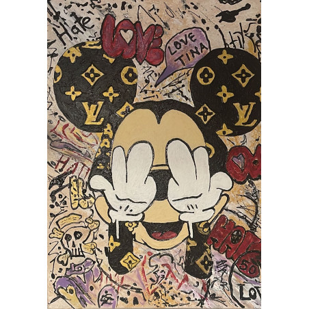 Acryl Kunstgemälde, 80 x 60 cm, Micky Mouse in love